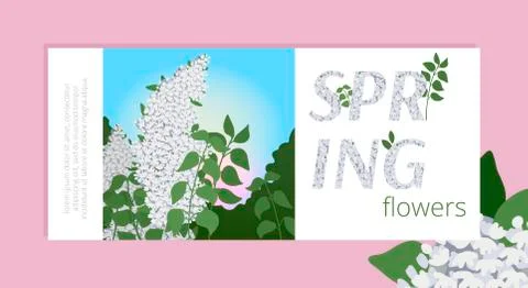 Horizontal flyer with spring design. Lilac on a purple background. Place for Stock Illustration