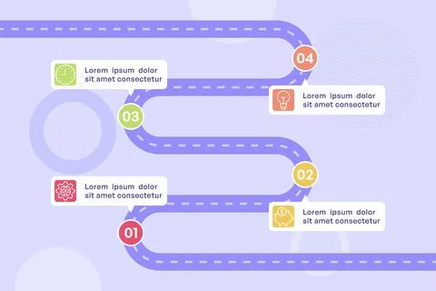 Horizontal Four Step Roadmap Infographic with Parallel Paths and Icons Stock Illustration