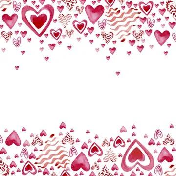 Horizontal frame with drawn hearts Stock Illustration