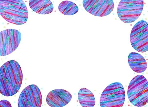 Horizontal frame with Easter eggs with a pattern of purple and blue stripes. Stock Illustration