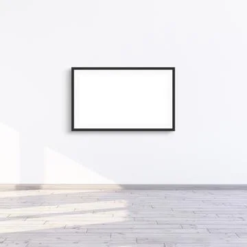Horizontal frame mock up hanging on a white wall with sunlight, 3d render i.. Stock Illustration