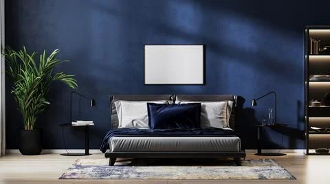 Horizontal frame mock up in modern bedroom interior background with empty dar Stock Illustration