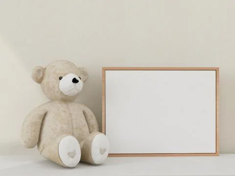 Horizontal frame, table decor. Child room. Frame mockup. 库存插图