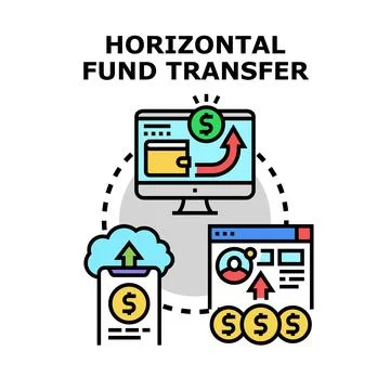 Horizontal fund transfer concept illustrating financial transactions Stock Illustration