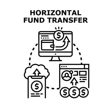 Horizontal fund transfer concept illustrating financial transactions Stock Illustration