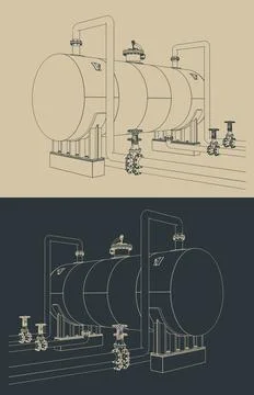 Horizontal gas oil separator technical illustrations Stock Illustration