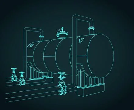 Horizontal gas oil separator technical blueprint Stock Illustration