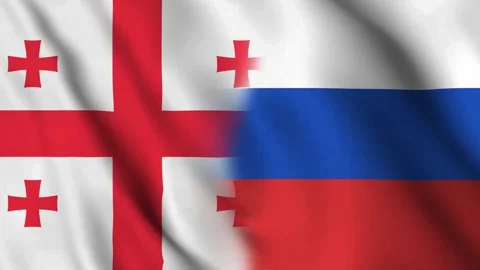 The horizontal Georgia and Russia flags are waving in the wind Stock Footage 295226705
