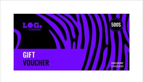 Horizontal gift voucher violet lines on black background. Bright abstract design Stock Illustration