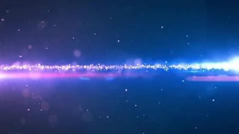 Horizontal glowing blue particle stream flowing across dark background with Vídeo Stock 344219977