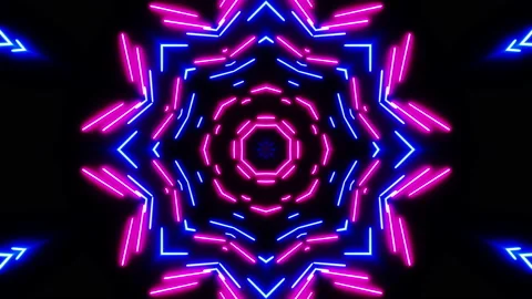 Horizontal glowing lines move in space. Kaleidoscope VJ loop. Stock Footage 207416976