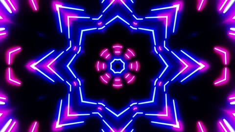 Horizontal glowing lines move in space. Kaleidoscope VJ loop. Video stock 207422620