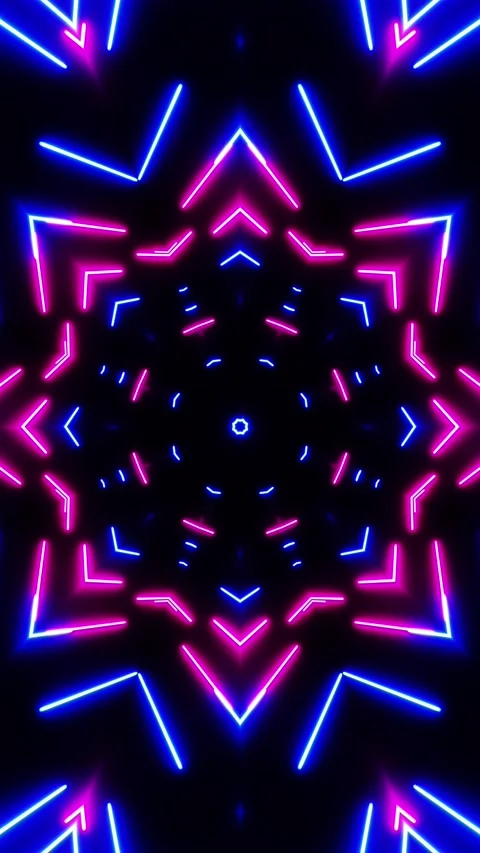 Horizontal glowing lines move in space. Vertical looped Kaleidoscope video Stockbeeldmateriaal 226374820