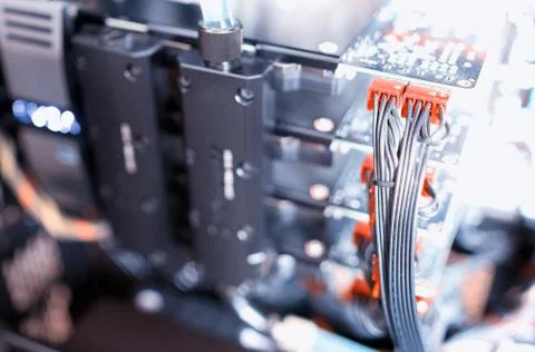 Horizontal gpu quad sli video card bokeh background Stock Photos
