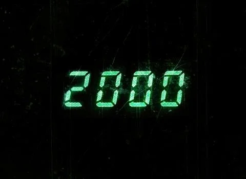 Horizontal green digital 2000 millenium display clock dust parti Stock Photos