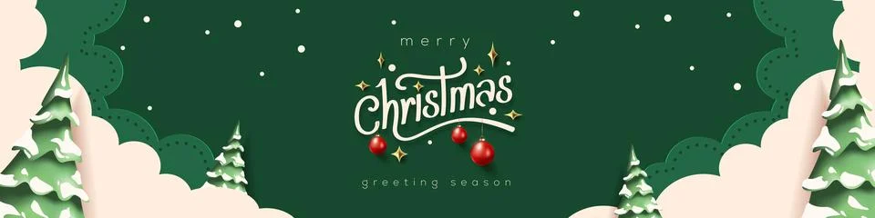Horizontal green Merry Christmas and Happy New Year greeting card header ba.. Stock Illustration