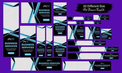 Horizontal header web banner. Vector horizontal and vertical google web ads post Stock Illustration