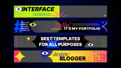 Horizontal Headers Set. Designs for Blog Channels, Portfolios Illustrazione stock