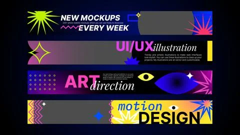 Horizontal Headers Set. Horizontal Transparent Art Banners for Social Media Stock Illustration