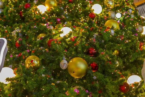 Horizontal image close up and selective focus red wrinkle Cristmas ball hangi Stock Photos