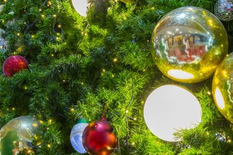 Horizontal image close up and selective focus red wrinkle Cristmas ball hangi Stock Photos