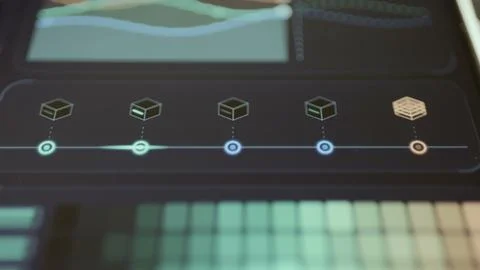 Horizontal infrastructure timeline presents four server modules Stock-Fotos