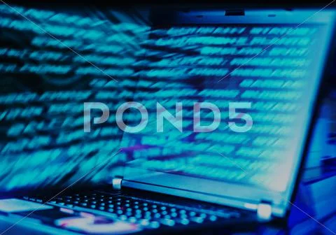 Horizontal interlaced futuristic laptop data abstraction backgro Stock Photos