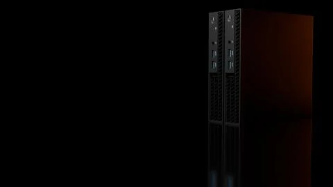 Horizontal ISP server computer towers isolated on black background Stock Illustration