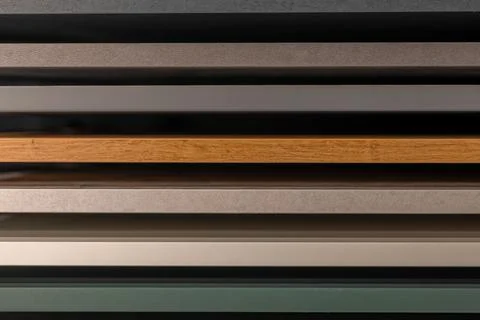 Horizontal kitchen cabinet samples with textures and materials. Modern furn.. Stock Photos
