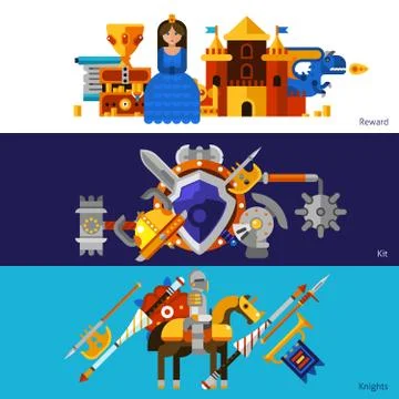 Horizontal Knight Banners Set Illustrazione stock