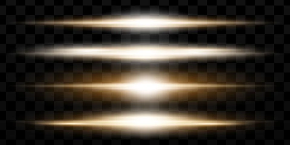 Horizontal light rays, flash yellow horizontal lens flares pack, laser beam.. Stock Illustration