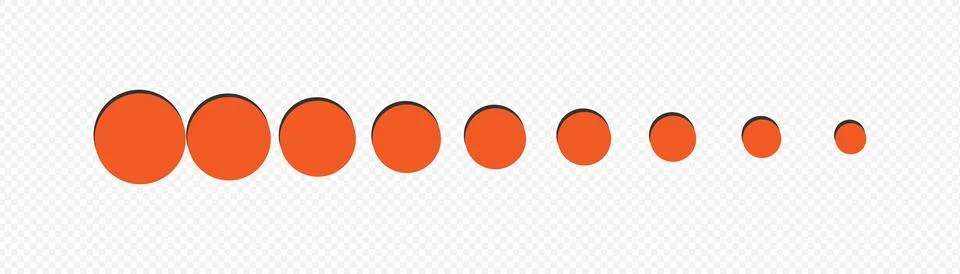 A horizontal line of orange circles decreasing in size. Stock Illustration