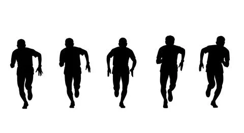 Horizontal Line of Six Runner Silhouettes Stock Illustration