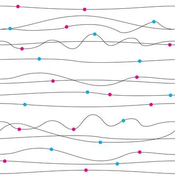 Horizontal lines forming waves with colored dots. Seamless vector pattern Illustrazione stock