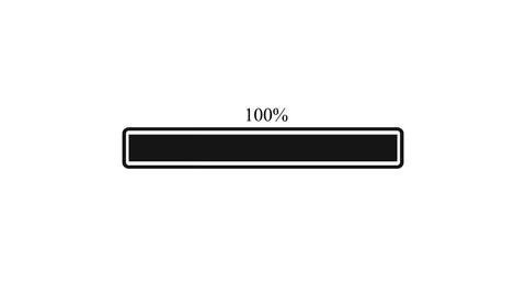 Horizontal loading progress bar at one hundred percent complete with black .. Stock Illustration