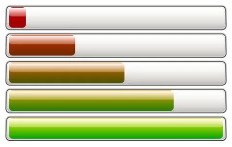 Horizontal loading, progress bars, fading colors w/ 5 stages Stock Illustration