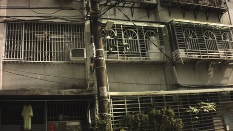 Horizontal look up view of bunch of slum ghetto old dirty residential neighborho Stock Footage 237252900