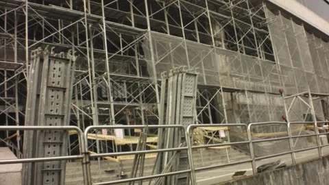 Horizontal look up view of construction Scaffolding building with safe load pane Stock Footage 237252910