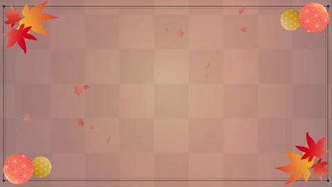 Horizontal Loop Japanese Autumn Maple Leaves and Temari Balls Animation Stock Footage 345633896
