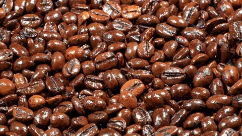 Horizontal Macro Hard Light Rotating Roasted Coffee Beans 動画素材 331931080