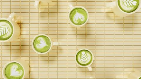 Horizontal matcha latte art tea green cup beverage cafe drink pattern ceramic Stock Illustration