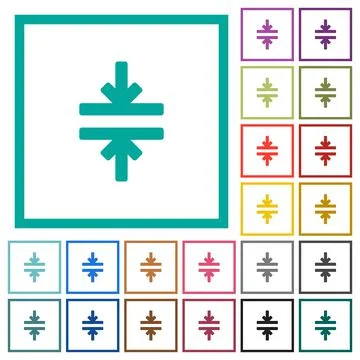 Horizontal merge tool flat color icons with quadrant frames Stock Illustration