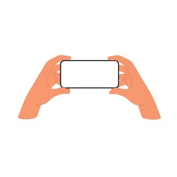 Horizontal mobile phone screen mockup in hand. Flat vector illustration iso.. Ilustración de archivo