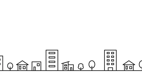 Horizontal movement loop animation of simple cityscape illustration Stock Footage 181967584