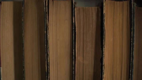 Horizontal movement of old ancient books in the library. The thick vintage style Vidéo 168906198