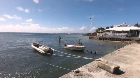 Horizontal movement pane view from right to left during sunset at Trader's jack  Stock Footage 251301455
