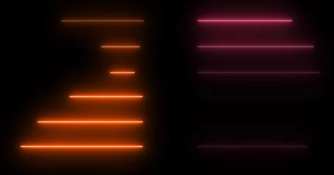 Horizontal moving neon light beams pile up stack-like data visualization. F.. 스톡 일러스트