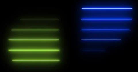 Horizontal moving neon light beams pile up stack-like data visualization. F.. Stock Illustration