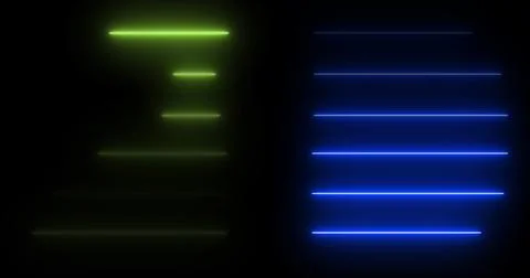 Horizontal moving neon light beams pile up stack-like data visualization. F.. 库存插图