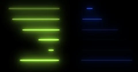 Horizontal moving neon light beams pile up stack-like data visualization. F.. Stockillustratie